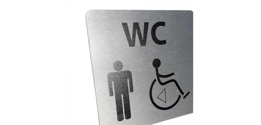 Pictogramme WC Homme / PMR + transfert Gauche ou droite - 15 x 15 cm - alu brossé