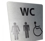 Pictogramme en aluminium brossé WC Homme / Femme / PMR - 15 x 15 cm