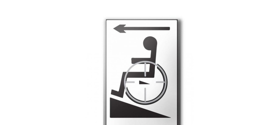 Plaque en relief et en braille - Symbole Handicapé flèche gauche Couleur:Bleu