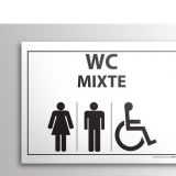Plaque gravée Mixte WC + personnes Handicapées  (Fond blanc)
