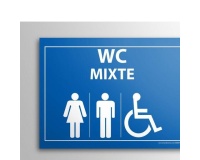 Plaque gravée Mixte WC + personnes Handicapées  (Fond Bleu)