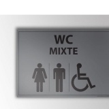 Plaque gravée Mixte WC + personnes Handicapées  (Fond Inox)