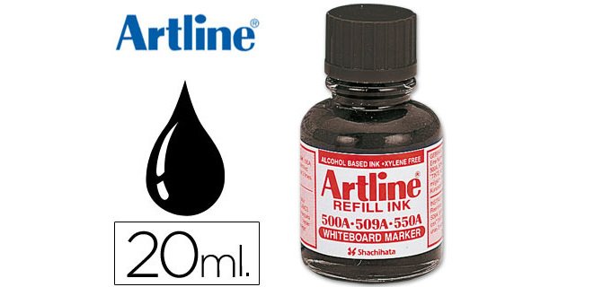 Tinta artline negro para rotulador pizarra blanca EK-500 frasco de 20 ml
