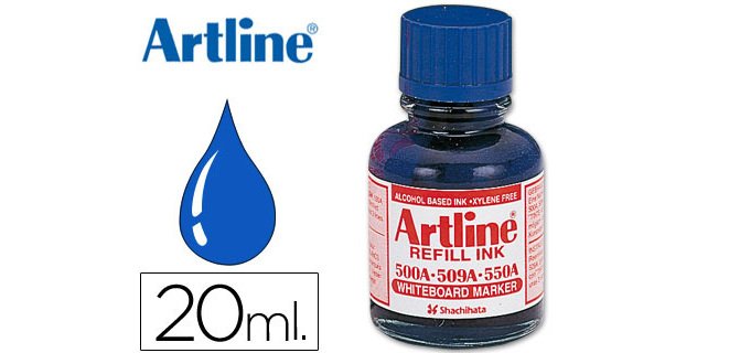 Tinta artline azul para rotulador pizarra blanca EK-500 frasco de 20 ml