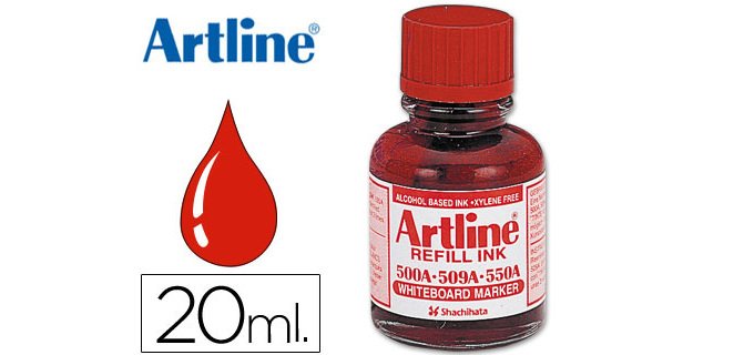Tinta artline rojo para rotulador pizarra blanca EK-500 frasco de 20 ml