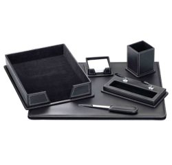 Escribania sobremesa q-connect similpiel negro juego de 6 piezas