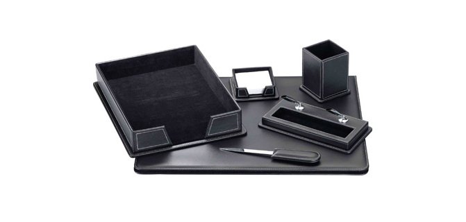 Escribania sobremesa q-connect similpiel negro juego de 6 piezas