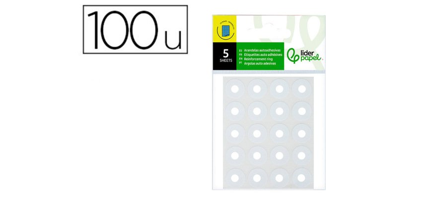 Arandela autoadhesiva liderpapel blanca blister de 100 unidades
