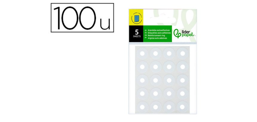 Arandela autoadhesiva liderpapel blanca blister de 100 unidades