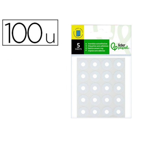 Arandela autoadhesiva liderpapel blanca blister de 100 unidades