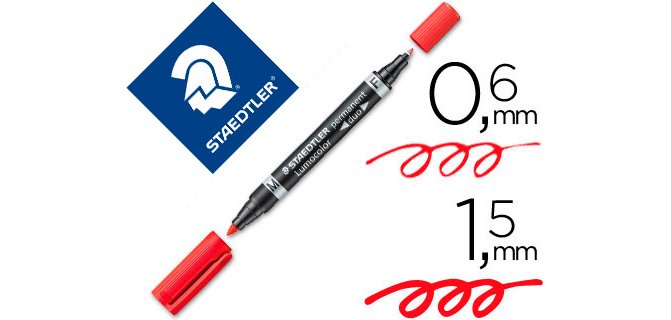 Rotulador staedtler lumocolor permanente duo 348 rojo punta f 0,6 mm punta m 1,5 mm
