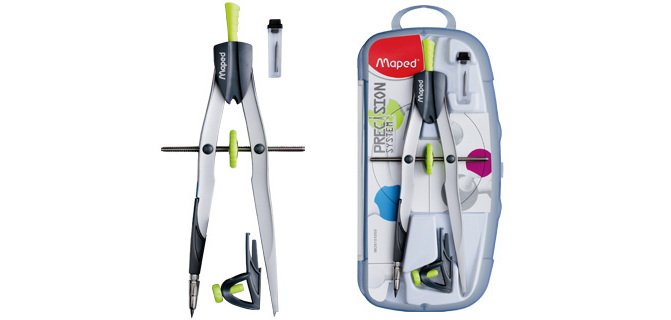 Compas maped 291010 con bigotera abrazadera y estuche de minas