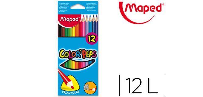 Lapices de colores maped triangulares caja de 12 unidades colores surtidos certificacion fsc