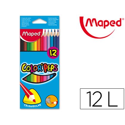 Lapices de colores maped triangulares caja de 12 unidades colores surtidos