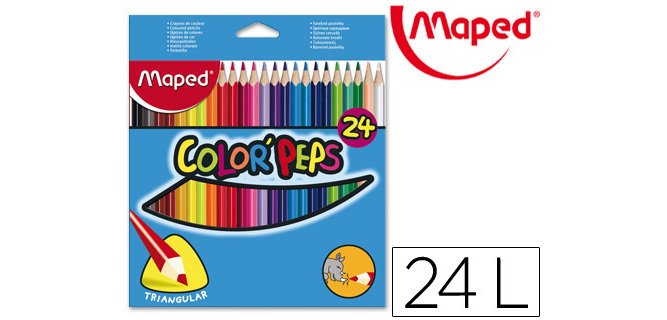 Lapices de colores maped triangulares caja de 24 unidades colores surtidos certificacion fsc