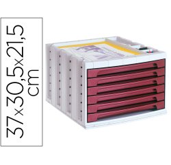 Fichero cajones de sobremesa archivo 2000 305x370x215 mm bandeja organizadora superior 6 cajones burdeos opaco