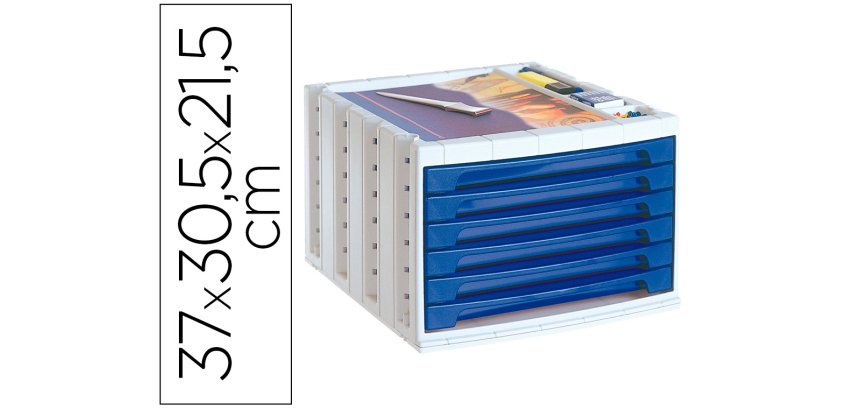 Fichero cajones de sobremesa archivo 2000 305x370x215 mm bandeja organizadora superior 6 cajones azul opaco