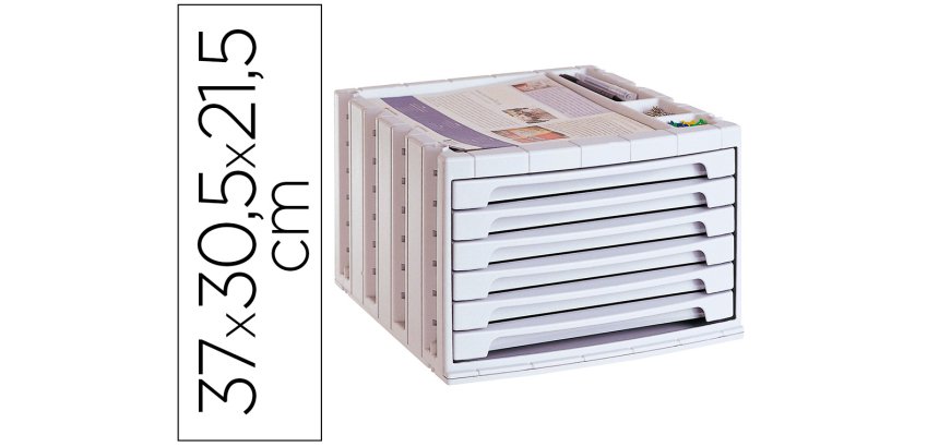 Fichero cajones de sobremesa archivo 2000 305x370x215 mm bandeja organizadora superior 6 cajones gris opaco