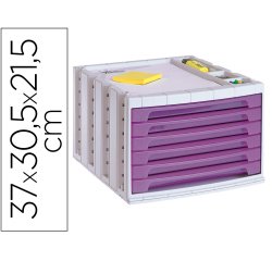 Fichero cajones de sobremesa archivo 2000 305x370x215 mm bandeja organizadora superior 6 cajones violeta translucido