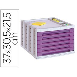 Fichero cajones de sobremesa archivo 2000 305x370x215 mm bandeja organizadora superior 6 cajones violeta translucido