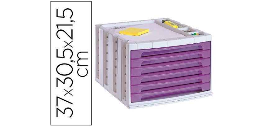 Fichero cajones de sobremesa archivo 2000 305x370x215 mm bandeja organizadora superior 6 cajones violeta translucido