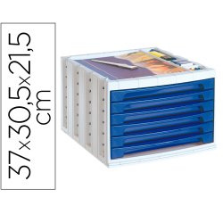 Fichero cajones de sobremesa archivo 2000 305x370x215 mm bandeja organizadora superior 5 cajones azul opaco