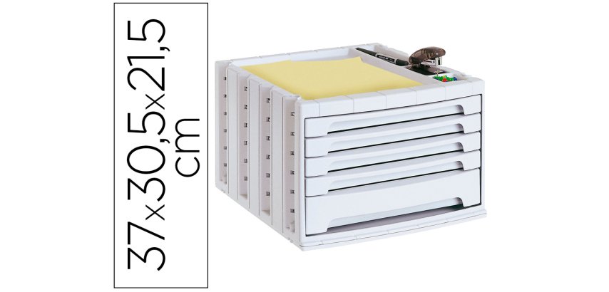 Fichero cajones de sobremesa archivo 2000 305x370x215 mm bandeja organizadora superior 5 cajones gris opaco