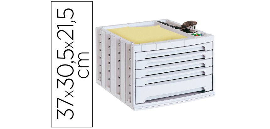 Fichero cajones de sobremesa archivo 2000 305x370x215 mm bandeja organizadora superior 5 cajones gris opaco