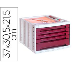 Fichero cajones de sobremesa archivo 2000 305x370x215 mm bandeja organizadora superior 5 cajones burdeos opaco