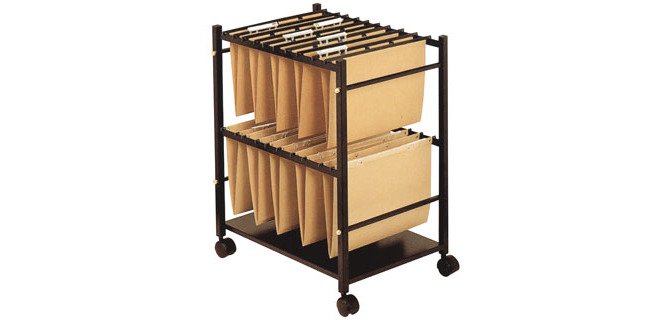 Carrito para carpetas colgantes q-connect negro con ruedas para carpetas tamaño folio carro fijo