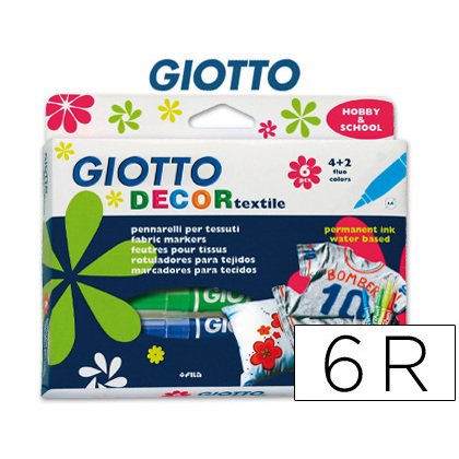 Rotulador giotto decor textile para camisetas caja de 6 unidades colores surtidos