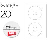 Etiqueta adhesiva apli 10603 tamaño cd-rom 117 mm para fotocopiadora laser ink-jet caja con 10 hojas/20 etiquetas