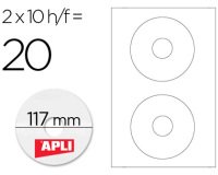 Etiqueta adhesiva apli 10603 tamaño cd-rom 117 mm para fotocopiadora laser ink-jet caja con 10 hojas/20 etiquetas