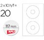 Etiqueta adhesiva apli 10603 tamaño cd-rom 117 mm para fotocopiadora laser ink-jet caja con 10 hojas/20 etiquetas