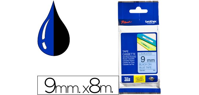 Brother TZE521 Casete de cinta laminada original Negro sobre azul 9 mm x 8 m