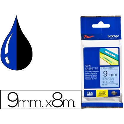 Brother TZE521 Casete de cinta laminada original Negro sobre azul 9 mm x 8 m