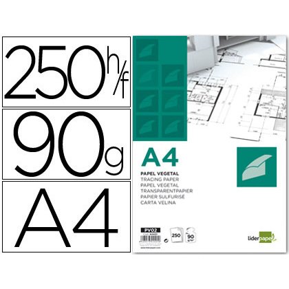 Papel vegetal liderpapel 90gr 210x297mm
