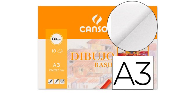 Papel dibujo basik 130 gr din a3 29,7x42 cm minipack de 10 hojas