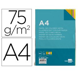 Papel color liderpapel a4 75gr neon 4 colores surtidos paquete de 100 hojas