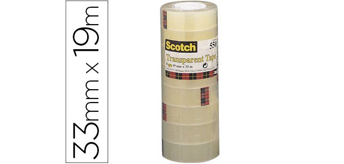 Cinta adhesiva scotch acordeon 550 33 mt x 19 mm pack de 8 unidades