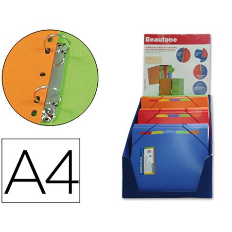 Carpeta beautone 4 anillas 25 mm con 5 separador 3 solapacierre goma polipropileno din a4 expositor 12 unidades