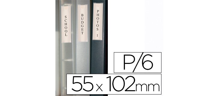 Funda autoadhesiva q-connect para lomo de carpeta 55x102mmpack de 6 unidades