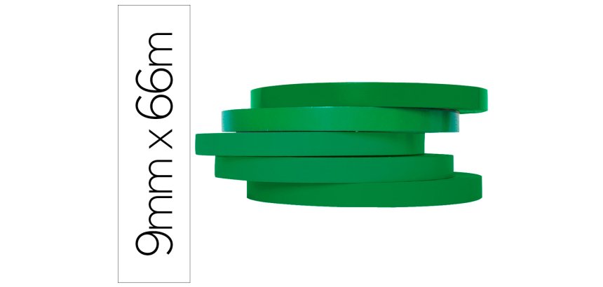 Cinta adhesiva verde 66 m x 9mm para cerrar bolsas