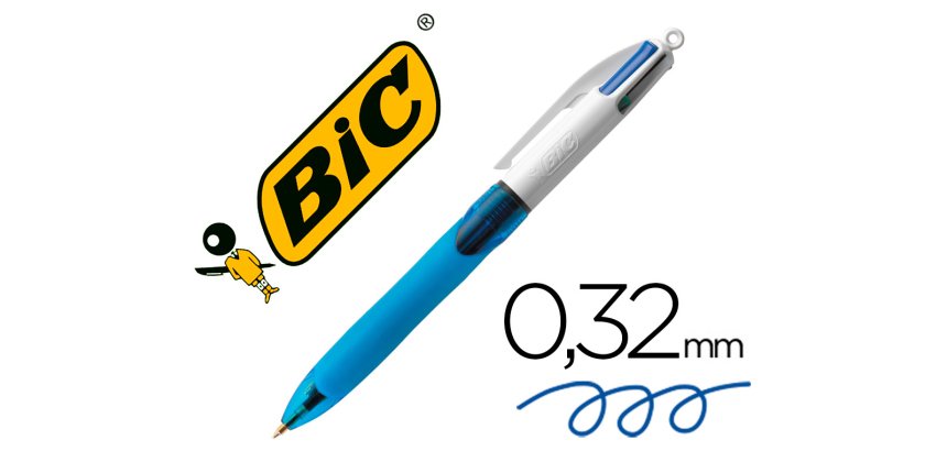 Boligrafo bic cuatro colores con grip de caucho ergonomico punta media 1 mm