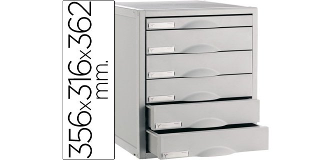 Fichero cajones de sobremesa 8206c 356x316x362 mm 6 cajones color gris
