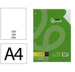 Recambio liderpapel a4 100 hojas 100g/m2 liso sin margen 4 taladros