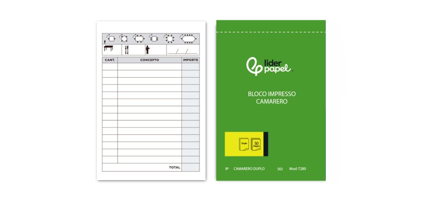 Talonario liderpapel camarero 8º original y copia t280