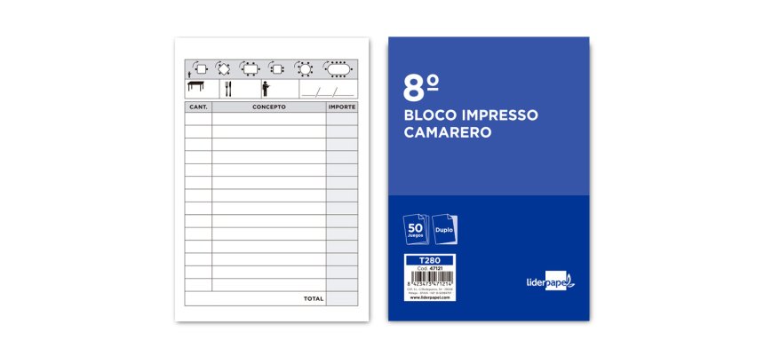 Talonario liderpapel camarero 8º original y copia t280