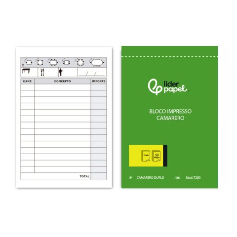 Talonario liderpapel camarero 8º original y copia t280