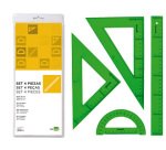 Juego escuadra cartabon regla 30 cm y semicirculo en petaca liderpapel verde